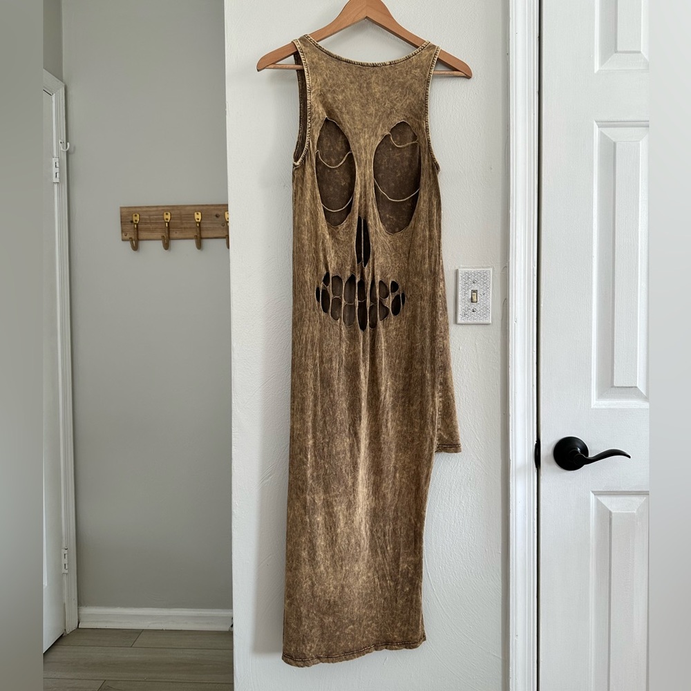 JC Fits Inc high low skull cut out acid wash tank dress sz: Med